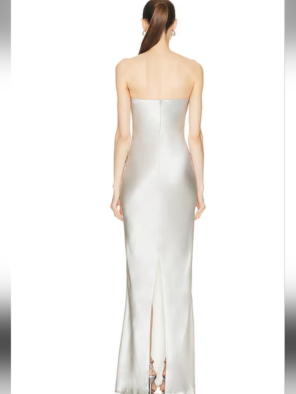 Auteur Solene Strapless Satin column Gown in Silver size M new with tags - Picture 2 of 13